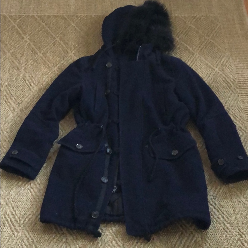 Zara dark blue hooded warm winter Pea Coat. Size M